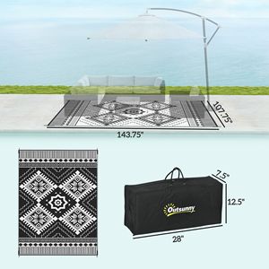 Tappeto impermeabile reversibile da esterno con rombo dentato bianco e nero 9 'X 12' con borsa per il trasporto - Product Image 3