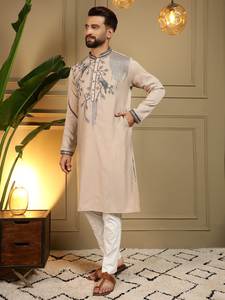 Ensemble Salwar Kameez Traditionnel en Soie Couleur Unie de Haute Qualité pour Hommes, Tenue Décontractée de Soirée, Style Pakistanais, Collection 2026 - Product Image 3