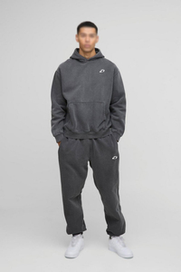 Survêtement unisexe vintage gris foncé délavé à capuche en polaire, coupe oversize, décontracté, deux pièces, sweats à capuche et joggers, logo personnalisé, automne-hiver - Product Image 3