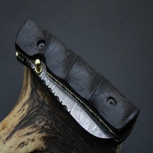 PASHA ENTERPRISES Handmade Damascus Steel Folding Pocket Knife Black Wood Handle Straight Edge Industrial Grade <b>Drop</b> Point Blade - Product Image 2
