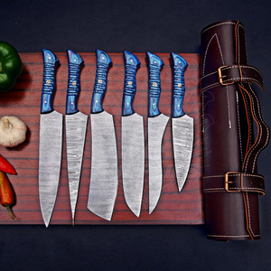 Ensemble de couteaux de chef professionnels modernes 6 pièces, ustensiles de cuisine en acier Damas, finition hautement polie, manches en bois, ambidextres, direct usine - Product Image 1