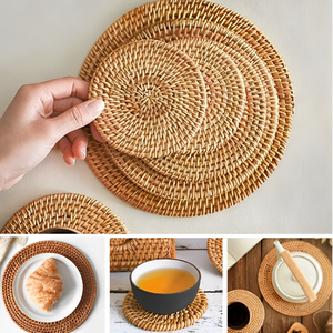 Assiette tissée à la main en rotin et jonc de mer naturel, motif circulaire floral, écologique, décoration de table pour la maison, fabriquée à Da Nang - Product Image 5