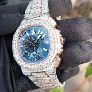 Splendide montre analogique à quartz pour homme, boîtier carré en moissanite/argent, cadran en strass, verre saphir, mouvement ETA – Cadeau de luxe - Product Image 6