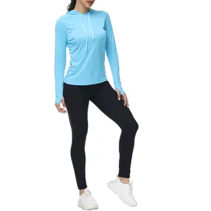 Moletom com capuz para mulheres, moletom esportivo de fitness com logotipo personalizado, camisa de golfe de manga comprida tingida lisa, pulôver com zíper, moda de ioga para mulheres