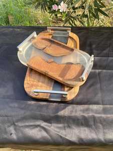 <b>Rustic</b> Farmhouse Epoxy Resin & Acacia Wood Decorative Serving Tray with Luxury Metal Handles for Breakfast, Drinks & Home Decor - Product Image 3