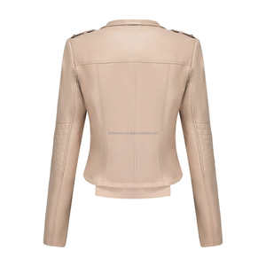 Chaqueta de cuero Beige para mujer Slim Fit Punk Moto Biker estilo con remache cuello de solapa cremallera asimétrica transpirable a un precio - Product Image 2