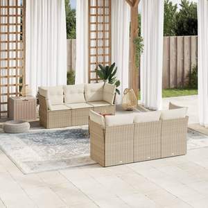 Beige Cream White <b>Rattan</b> Garden <b>Sofa</b> Set 6 Seater Outdoor Furniture Weather Resistant Wicker Frame - Product Image 1