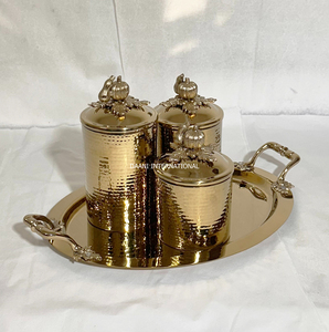 Metal Spice <b>Storage</b> Canisters Set with Oval Tray Leak Proof Cylinder Shape Handcrafted Design Flip Top Lids <b>Kitchen</b> <b>Storage</b> Box - Product Image 1