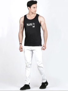 Débardeur en coton noir pour homme NANI? Débardeur imprimé à col rond, décontracté, respirant, en maille, avec logo frontal - Product Image 3