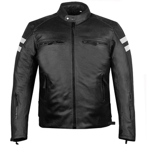 Blouson moto homme en cuir véritable marron 2026, col montant, fermeture éclair, style motard, disponible à la vente en ligne - Product Image 4