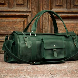 Bolsa de Viaje de Cuero Genuino, Estilo Retro, para Fin de Semana, para Hombre y Mujer, Gran Capacidad, Portátil, Ligera, Equipaje de Cabina - Product Image 1
