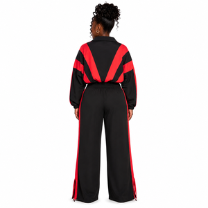 Conjunto Deportivo de 2 Piezas para Mujer 2026, con Capucha, Bloques de Color Negro y Rojo, Corte Holgado, Manga Larga, Tejido Transpirable - Product Image 2