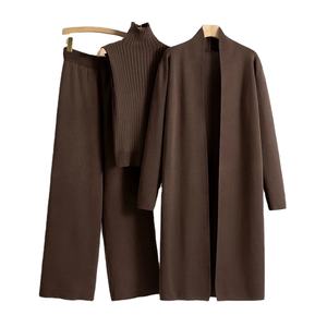 Nuevas mujeres primavera otoño 3 piezas mujeres chándales moda tejido pantalón conjunto señoras suéter traje Vintage moda señoras 3 piezas conjunto - Product Image 6