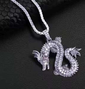 จี้รูปมังกรเงินแท้ 925 ชุบโรเดียม ประดับคริสตัลและเพชรเทียม สร้อยคอแบบ unisex สไตล์ฮิปฮอป - Product Image 2