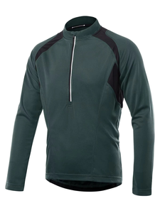 Camiseta de ciclismo de manga larga para hombre, transpirable, con protección UV, de secado rápido, para bicicleta de montaña, con cuello alto y bolsillos con cremallera - Product Image 3