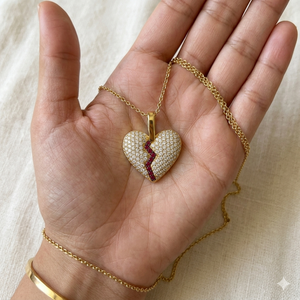 Colgantes de Plata 925 con Diamante Moissanita, Joyería de Moda Romántica Personalizada Única, Chapados en Oro, con Diseño de Corazón Roto Abultado, para Fiestas - Product Image 3