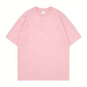 T-shirt à manches courtes pour homme, blanc, motif à pois en strass, col rond, coupe classique, style streetwear - Product Image 2