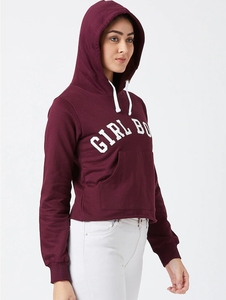 Sudadera con Capucha Color Granate para Mujer, Estampado Girl Boss, Manga Larga, Tejido de Algodón, Estilo Otoñal - Product Image 2