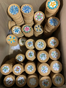 Plateau en rotin style vintage, plateau décoratif en rotin style INS, plateau en rotin incrusté style bohème chic, plateau coquillages style côtier 30cm - Product Image 3