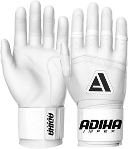 Adiha Impex Leather <b>Baseball</b> Batting <b>Gloves</b> White Hook and Loop Closure Unisex Adult Training Customizable Durable - Product Image 1