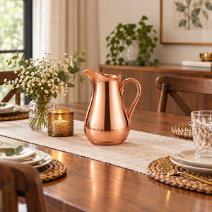 Carafe artisanale bicolore en laiton et cuivre, style vintage, avec col en laiton et corps en cuivre, pour la présentation de boissons, vaisselle décorative - Product Image 2