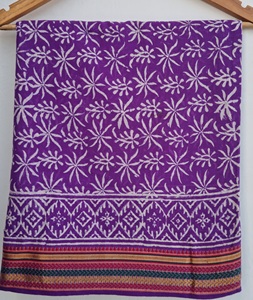 Pareo de algodón morado con estampado a mano y borde de Zari, pareo floral para la playa, chal bohemio, bufanda, cubrecuerpo ligero - Product Image 1