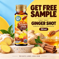 Vinut Trust Shot de gingembre 50 ml avec miel et cannelle, boisson stimulante de l'immunité pour adultes en bouteille en verre