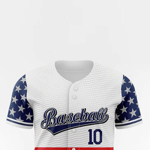 Maillot de baseball personnalisé pour homme, manches courtes, imprimé drapeau américain, maille polyester respirante, boutons sur le devant, coupe classique, sport adulte - Product Image 4