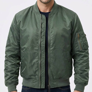 Blouson bomber vert pour homme, coupe-vent, fermeture éclair, col montant, décontracté, pour l'automne, coupe régulière, en polyester - Product Image 4