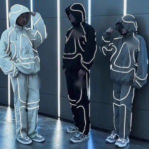 Ensemble de survêtement personnalisé en nylon avec veste zippée et pantalon, deux pièces, jogging en polyester réfléchissant, survêtement coupe-vent patchwork personnalisé - Product Image 3