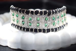 Luxury Women's Lab Grown Pear Shape Emerald Side Stone Silver <b>Bangles</b> Rhodium Plated Everyday Wear - Product Image 3