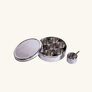 Premium Round Iron Spice Organizer <b>Box</b> with Floral Engraved Lid for Kitchen Seasoning Storage Traditional Iron Masala Dabba - Product Image 3