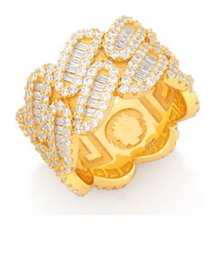Luxury Rhodium Plated Vintage Hip Hop Cuban Link <b>Ring</b> with Channel Set Moissanite Stones Iced Out <b>Statement</b> Band for Unisex - Product Image 2