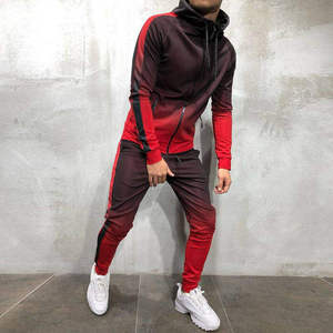 Survêtement à capuche pour homme, dégradé rouge et noir, manches longues, style sportif, vêtements d'automne avec poches latérales, coupe ajustée, fermeture éclair - Product Image 3