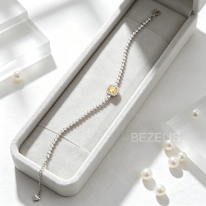 Bracelet tennis de luxe en or blanc 14 carats avec diamant jaune de laboratoire exquis serti en clos, bijou raffiné et unique - Product Image 3