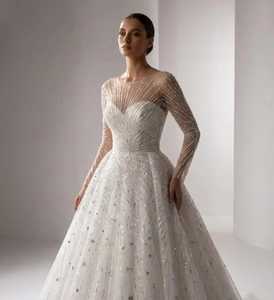 Elegante Vestido de Novia Vintage con Cuentas, Corte en A, Escote sin Tirantes, Largo hasta el Suelo, Tul, Cintura Natural, Bordado de Cristales - Product Image 1