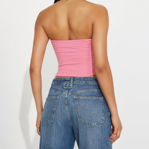 Tendances Vêtements Femme Été 2026 : Crop Top Rose, Débardeurs Confortables Extensibles, Crop Tops Tube Sans Bretelles en Coton Tricoté 100% - Product Image 2
