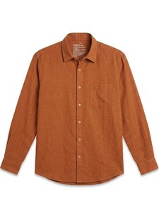Camisa Casual de Lino/Algodón Marrón para Hombre, Marca Enovate, Cuello Clásico, Manga Larga, Doble Botonadura, Color Sólido, Transpirable, para Verano - Product Image 3