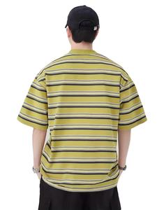 Camiseta de Jersey a Rayas Casual para Hombre, Talla Grande, Transpirable, de Verano, Manga Corta, Verde y Blanco, Rayas Horizontales, Ligera y Holgada - Product Image 3