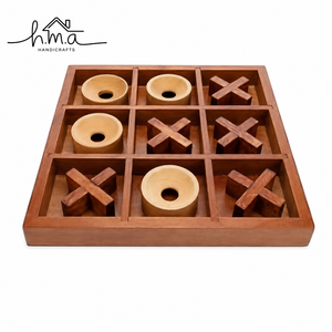 Dark Brown Wooden Tic Tac Toe <b>Box</b> Game With Cream Cross And Round Pieces Square Shape Tabletop <b>Puzzle</b> Decor Set - Product Image 3