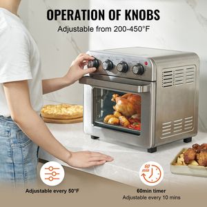 Forno Tostapane e Friggitrice ad Aria 7-in-1 da 18L, Convezione 1700W, in Acciaio Inossidabile, con Griglia da Banco e Teglia Pizza, Spina USA - Product Image 4
