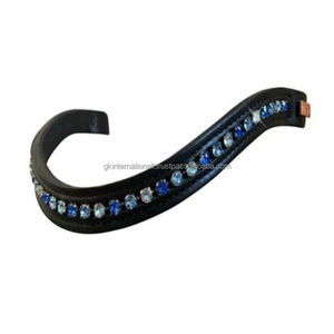 Nueva banda de ceja de caballo de cuero acolchado de canal vacío hecha a medida con incrustaciones de cristales redondos de marca diamante Bling cadena ceja banda - Product Image 2