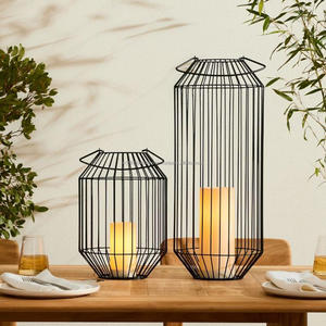 <b>Black</b> Finished <b>Pillar</b> <b>Candle</b> Holders With Handle Accurate Geometric Design Most Trending Parties Celebration Decorative Utility - Product Image 1
