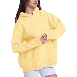 Sweat-shirt à capuche jaune pâle délavé à l'acide, streetwear personnalisé, coupe ample, en molleton de coton, style rétro urbain - Product Image 2