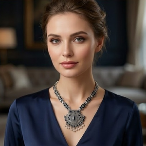 DIVYORO Women's LEAF-PATTERNED OXIDIZED SILVER Classic Adjustable Length <b>Statement</b> <b>Necklace</b> - Product Image 4