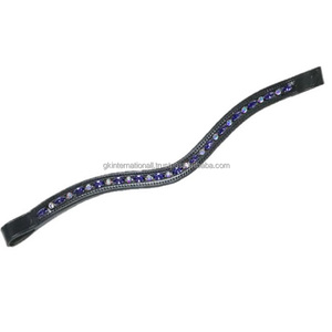 Banda de cejas de caballo de cuero con forma curvada de canal vacío para bridas con cristales AB y morados, cadena de lujo, banda de cejas de diseño personalizado - Product Image 4