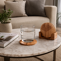 Ensemble de sous-verres en bois faits à la main avec motif de feuille de fougère gravé, sous-verres ronds pour tasses à thé et à café, pour table à manger, cuisine, maison, café