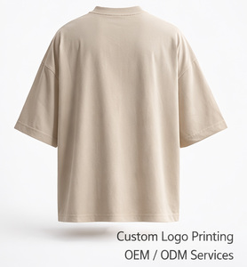 Camisetas de punto de algodón 100% de 220 GSM de alto gramaje para hombre, estilo oversize con hombros caídos, personalizables para marcas, con doble costura. - Product Image 2