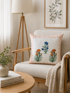 Handmade Floral Cushion Cover Cotton Decorative Throw Pillow Cover for <b>Sofa</b> <b>Chair</b> Living Room and Bedroom - Product Image 2