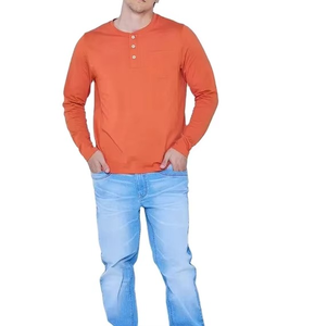 เสื้อยืดแขนยาวผู้ชายสีส้ม ผ้าถักโพลีเอสเตอร์ สไตล์ลำลอง ทรงปกติ สีพื้น คอทรงโอ ดีไซน์ลายตาเหยี่ยว กันหดตัว - Product Image 4